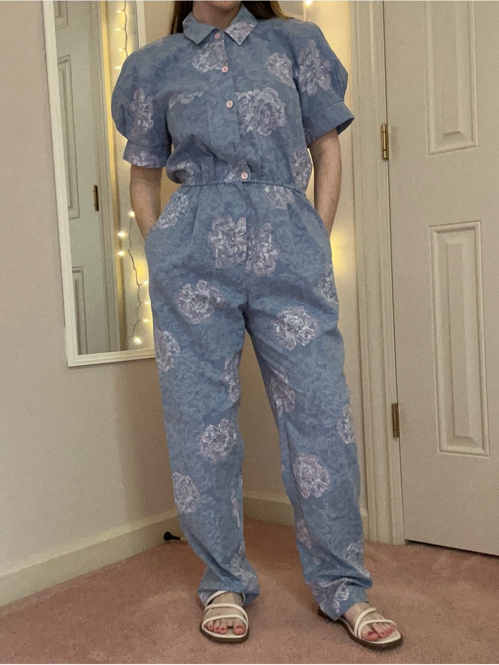 Vintage Blue and Pink Floral Jumpsuit